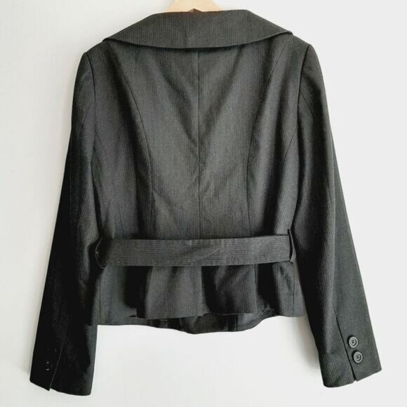 ZARA Belted Button Down Blazer Jacket Dark Gray Sz L - Picture 8 of 15